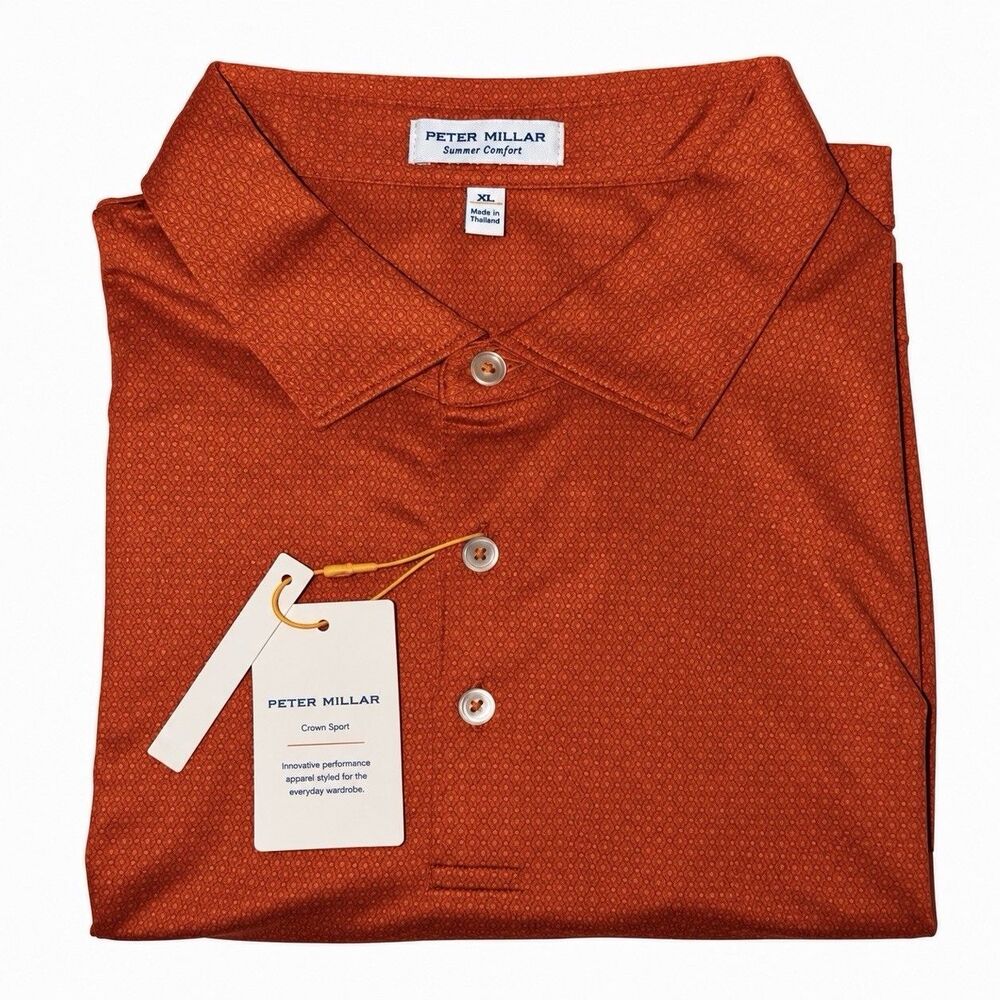 NWT Peter Millar Summer Comfort Tessaract Polo Shirt Men’s MA24CEK02S Orange